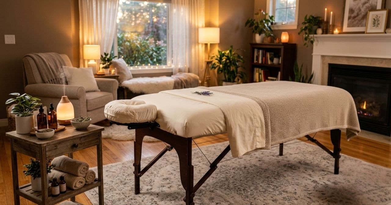 The calm of a treatment room, set up in your own home in Durham Region